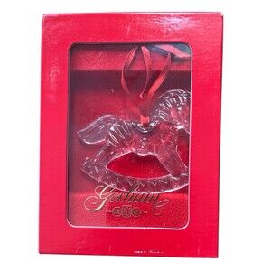 Gorham Full Lead Crystal Holiday Rockling Horse Ornament Original Box 2-1/2"